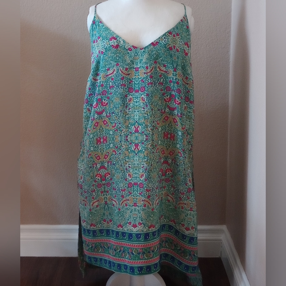 Maeve by Anthropology Women's Pink Teal Green Strappy Side Button Tunic Size 6